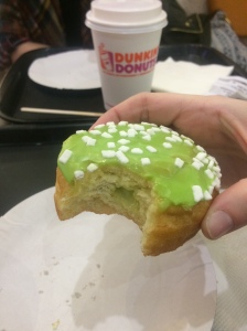 Cultural differences: they sell pistachio cream filled donuts in Russia.